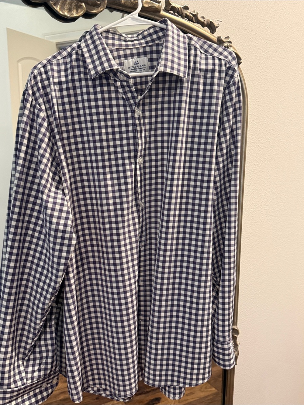Mizzen+Main Purple and White Gingham Button-Down Shirt